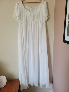 Maison Amory White Romantic Regency Chiffon Short Sleeve Maxi Dress Bridal 2X
